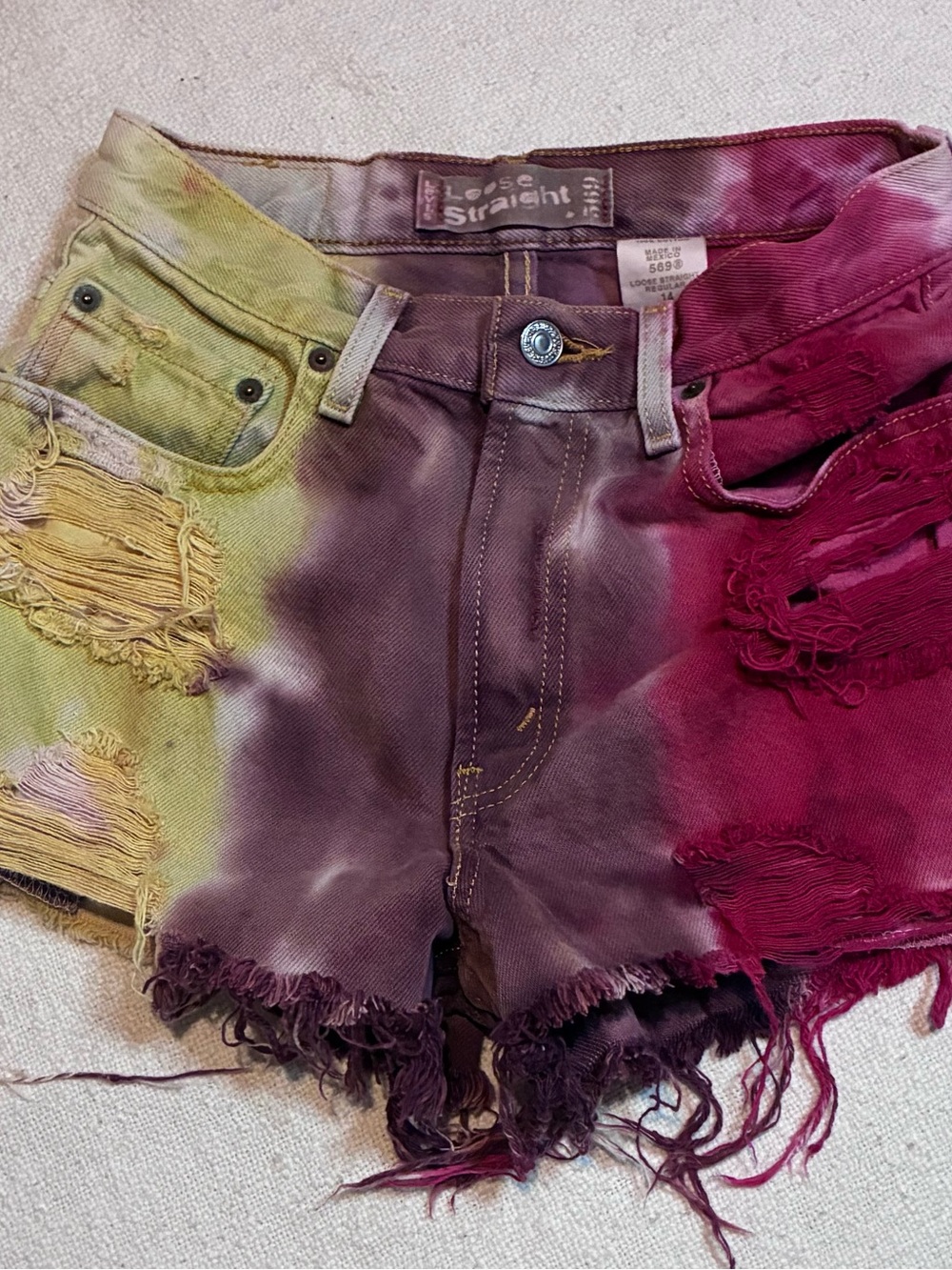 Levi's Tie-Dye Distressed Jean Shorts - Green, Purple, Burgundy